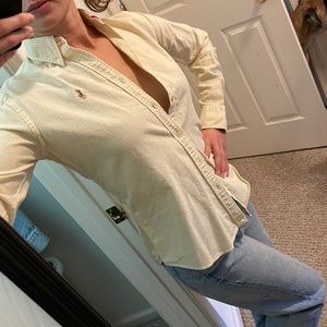 VINTAGE RALPH LAUREN Canary Yellow & White Striped Button Down Shirt